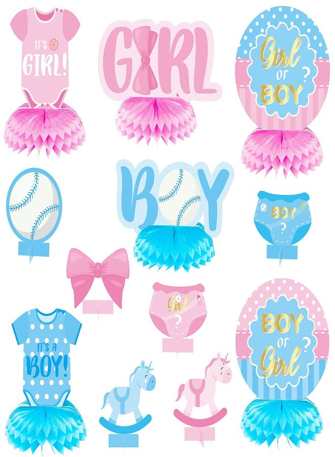 OSNIE 12 Pcs Baby Gender Reveal Honeycomb Centerpieces Table Toppers Blue and Pink Gender Reveal Party Decorations Supplies for Unisex He or She Boy or Girl Baby Shower Pregnancy Announcements Decor - Image 1