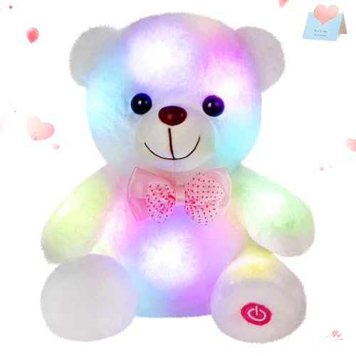 BSTAOFY Light up White Teddy Bear LED Stuffed Animal Soft Nightlight Glow Bear Plush Toy Gifts for Kids Mom Girls Birthday Christmas 8 White - Image 1