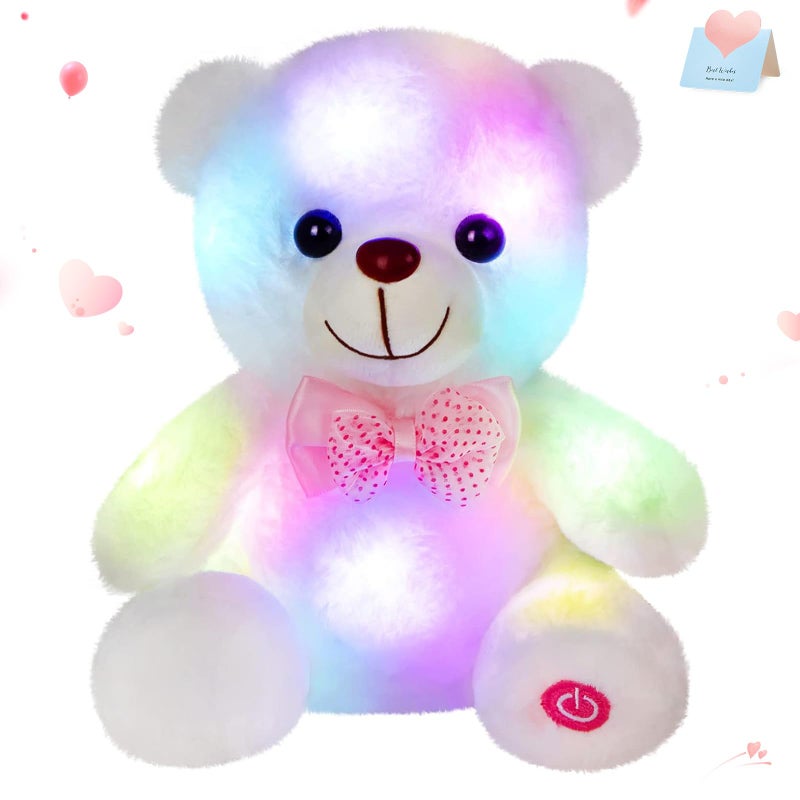 BSTAOFY Light up White Teddy Bear LED Stuffed Animal Soft Nightlight Glow Bear Plush Toy Gifts for Kids Mom Girls Birthday Christmas 8 White - Image 2