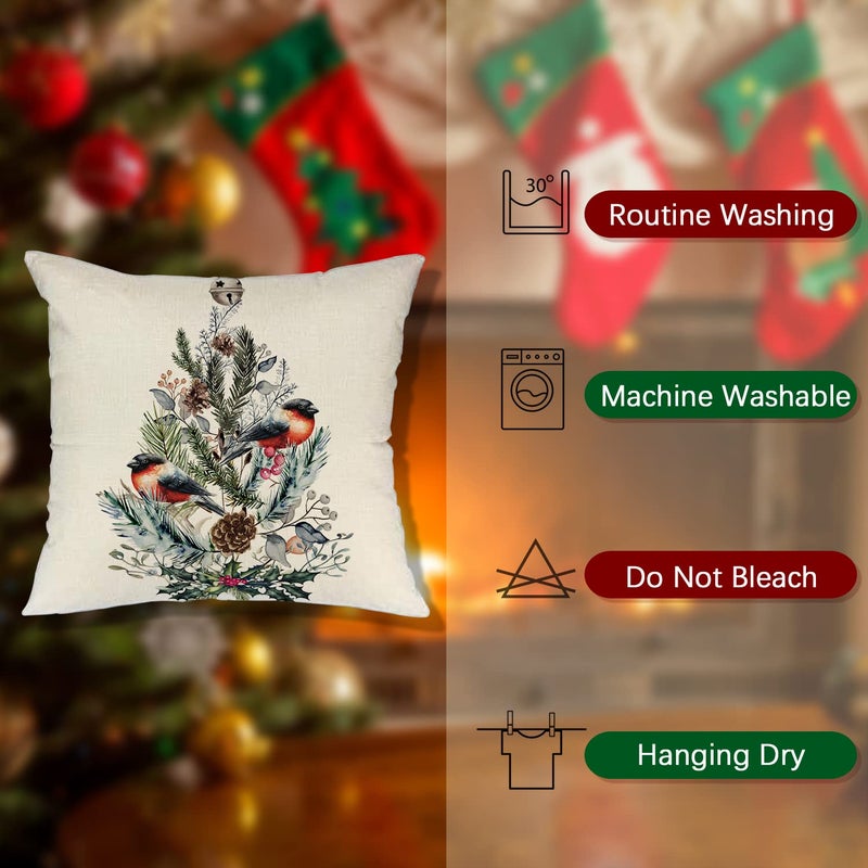 آرت ماج Artmag Christmas Decortations Covery Covery 16x16 Wreath Bird Joy to The World Merry Christmas Rustic Pillow Cover Cover Shams Cases Slipcovers مجموعة من 4 لأريكة الأريكة - Image 4