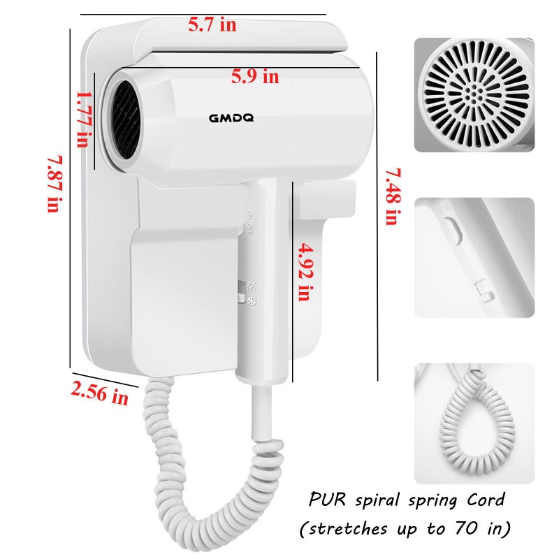 GMDQ Hotel Wall Mounted Hair Dryer For Bathroom Restroom Professional Blow Dryer With Stand Rack Specialised Motor For Salon Fast Drying - Gifts?Massage Air Cushion Comb  Screws+ Adhesive? 110V - Image 4