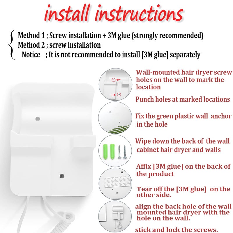 GMDQ Hotel Wall Mounted Hair Dryer For Bathroom Restroom Professional Blow Dryer With Stand Rack Specialised Motor For Salon Fast Drying - Gifts?Massage Air Cushion Comb  Screws+ Adhesive? 110V - Image 2