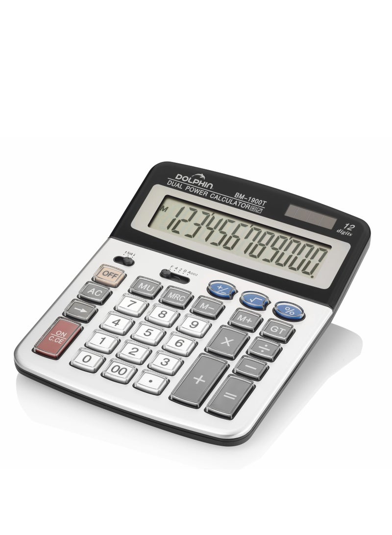 Dolphin Desktop Calculator BM-1900T, 12-Digit Large Display, Metal Panel, Dual Power - Image 2