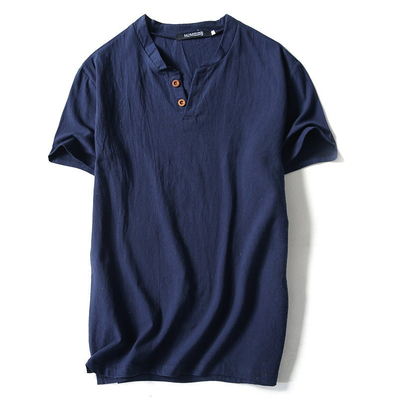 2023 Summer Linen Short-sleeved T-shirt Men''s Vintage Cotton Linen Half-sleeved Trendy Men''s Thin Linen Short-sleeved T-shirt - Image 1