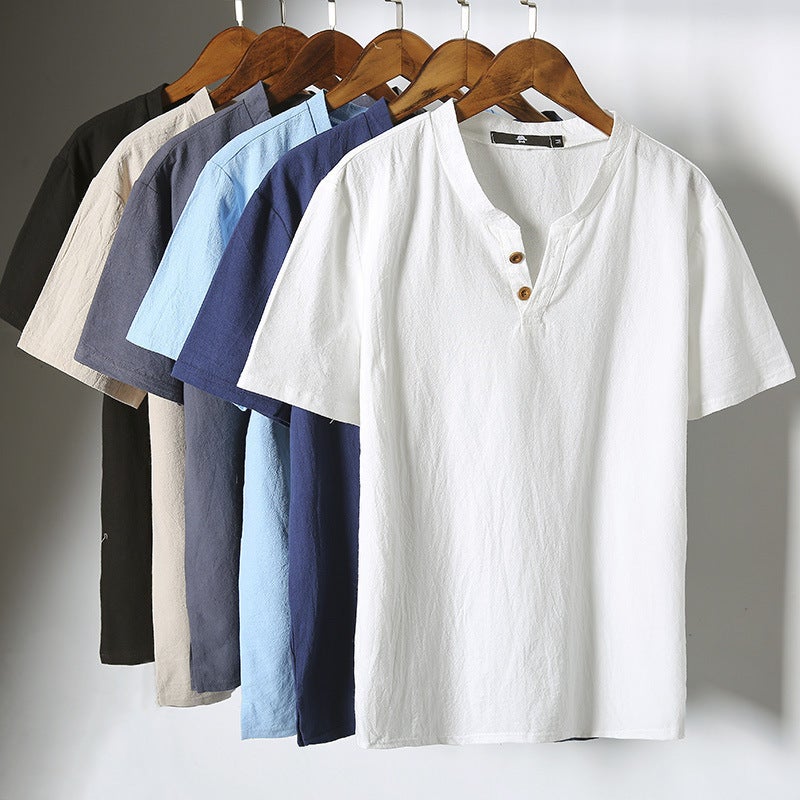 2023 Summer Linen Short-sleeved T-shirt Men''s Vintage Cotton Linen Half-sleeved Trendy Men''s Thin Linen Short-sleeved T-shirt - Image 4