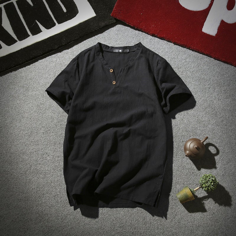 2023 Summer Linen Short-sleeved T-shirt Men''s Vintage Cotton Linen Half-sleeved Trendy Men''s Thin Linen Short-sleeved T-shirt - Image 5