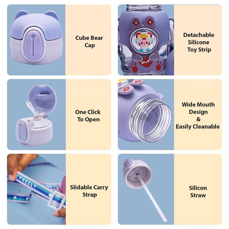 Veejet joyland 600ml Kids Sipper Water Bottle with Anti-Leak Cartoon Spacer |Spill-Proof, Durable for School,Travel, and Everyday Use with straw Drinking bottle | Gift for Birthday | Color : (Purple) - Image 5