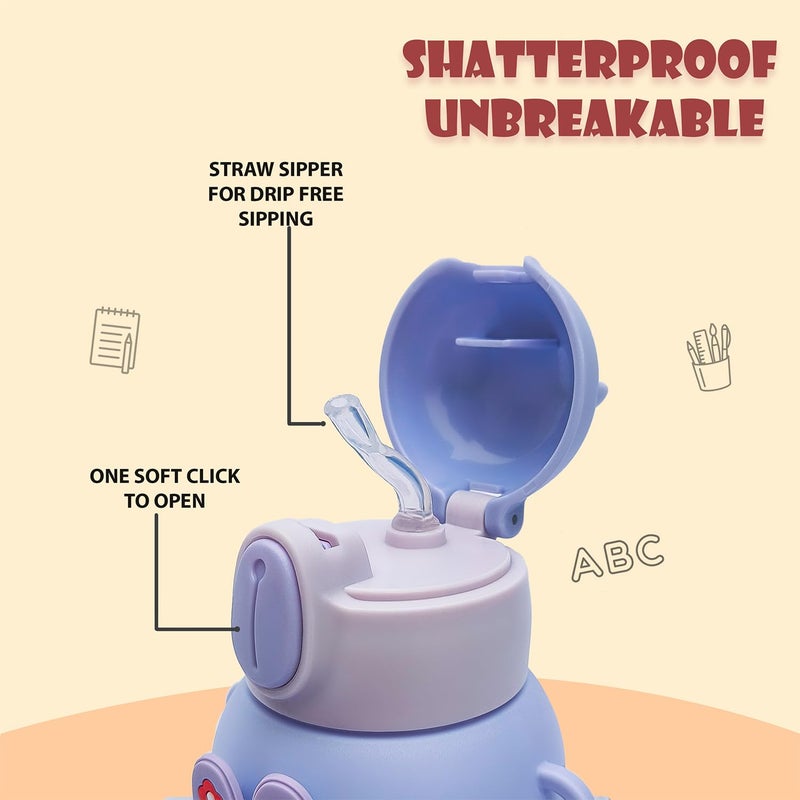 Veejet joyland 600ml Kids Sipper Water Bottle with Anti-Leak Cartoon Spacer |Spill-Proof, Durable for School,Travel, and Everyday Use with straw Drinking bottle | Gift for Birthday | Color : (Purple) - Image 4