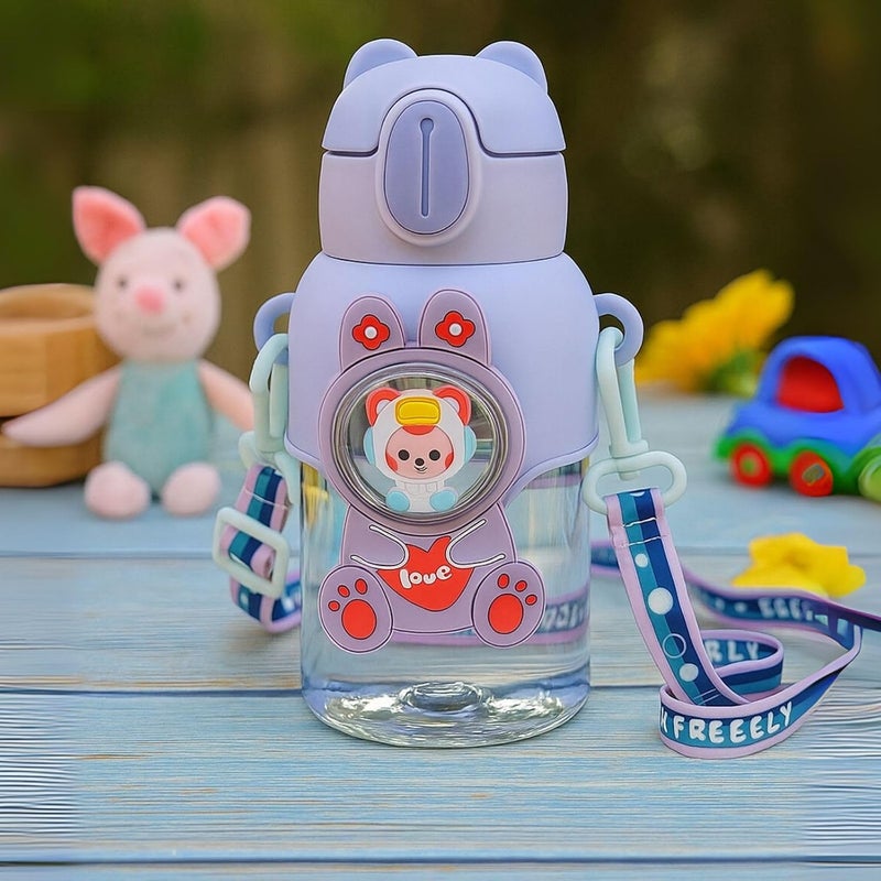 Veejet joyland 600ml Kids Sipper Water Bottle with Anti-Leak Cartoon Spacer |Spill-Proof, Durable for School,Travel, and Everyday Use with straw Drinking bottle | Gift for Birthday | Color : (Purple) - Image 2