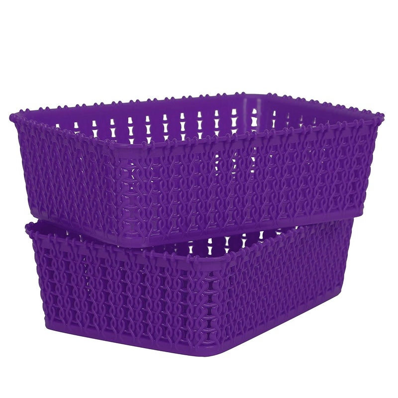 Cutting EDGE Plastic Multipurpose Sturdy Storage Baskets for Cosmetics Office Fruit Vegetable Bathroom Stationary Home Basket with Handle PurpleSet of 2 Mini - Image 1