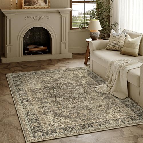 WondRg 3x4 Washable Area Rug Brown Vintage Non Slip Soft Low Pile Rug for Entryway Kitchen Bathroom Distressed Oriental Throw Carpet for Living Room Bedroom Home Decor - Image 3