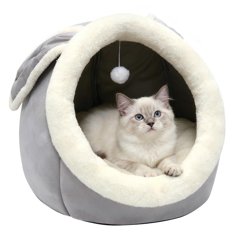 Lcybem Cat Beds for Indoor Cats - Rabbit-Shaped Cat Cave Bed with Hanging Toy,Super Soft Calming Pet Bed for Kitten,Small Dog,Warm Plush&Machine Washable&Removable Cotton Pad,cat Hideaway - Image 1