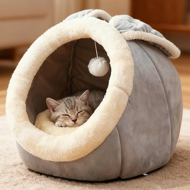 Lcybem Cat Beds for Indoor Cats - Rabbit-Shaped Cat Cave Bed with Hanging Toy,Super Soft Calming Pet Bed for Kitten,Small Dog,Warm Plush&Machine Washable&Removable Cotton Pad,cat Hideaway - Image 2