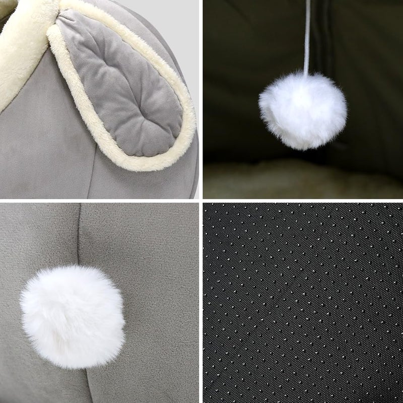 Lcybem Cat Beds for Indoor Cats - Rabbit-Shaped Cat Cave Bed with Hanging Toy,Super Soft Calming Pet Bed for Kitten,Small Dog,Warm Plush&Machine Washable&Removable Cotton Pad,cat Hideaway - Image 5