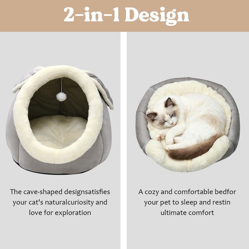 Lcybem Cat Beds for Indoor Cats - Rabbit-Shaped Cat Cave Bed with Hanging Toy,Super Soft Calming Pet Bed for Kitten,Small Dog,Warm Plush&Machine Washable&Removable Cotton Pad,cat Hideaway - Image 3