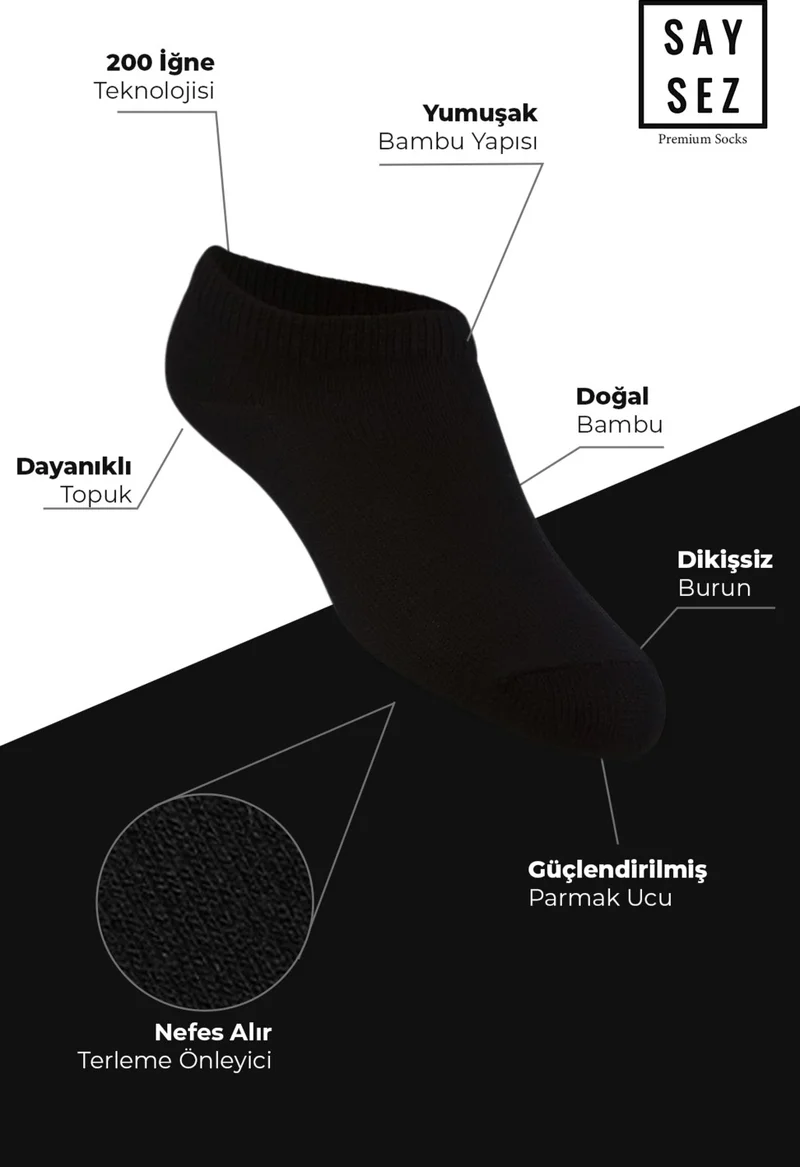 Saysez Bamboo Men's Sneaker Black Socks Seamless Invisible Ankle Sports Socks Premium Pack of 4