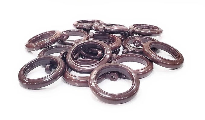 Heavy Quality Plastic Curtain Rings Standard Size for Any 1 inch Curtain RodPipe Provision to Insert a Hook at The end of The Ring Colour Brown 20 Pieces