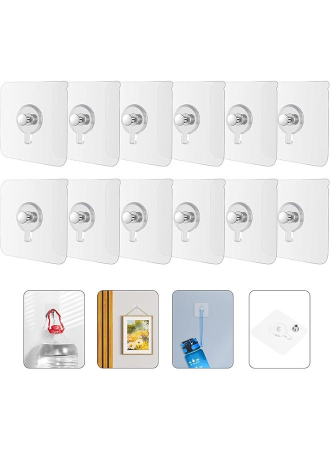 Picture Hooks, 12 Pcs Self-Adhesive Sticky Hooks for Hanging Pictures, Adhesive Hooks Without Nails Heavy Duty for Living Room, Bedroom, Bathroom, Picture Hangers for Glass, Frames, Mirrors  - Image 1