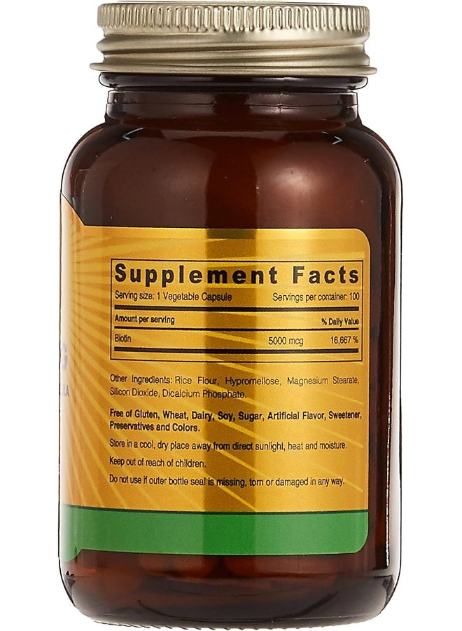 SUNSHINE NUTRITION Biotin 5000 Mcg 100 Capsules High Strength Formula Supports Healthy Skin Nails And Hair - Image 2