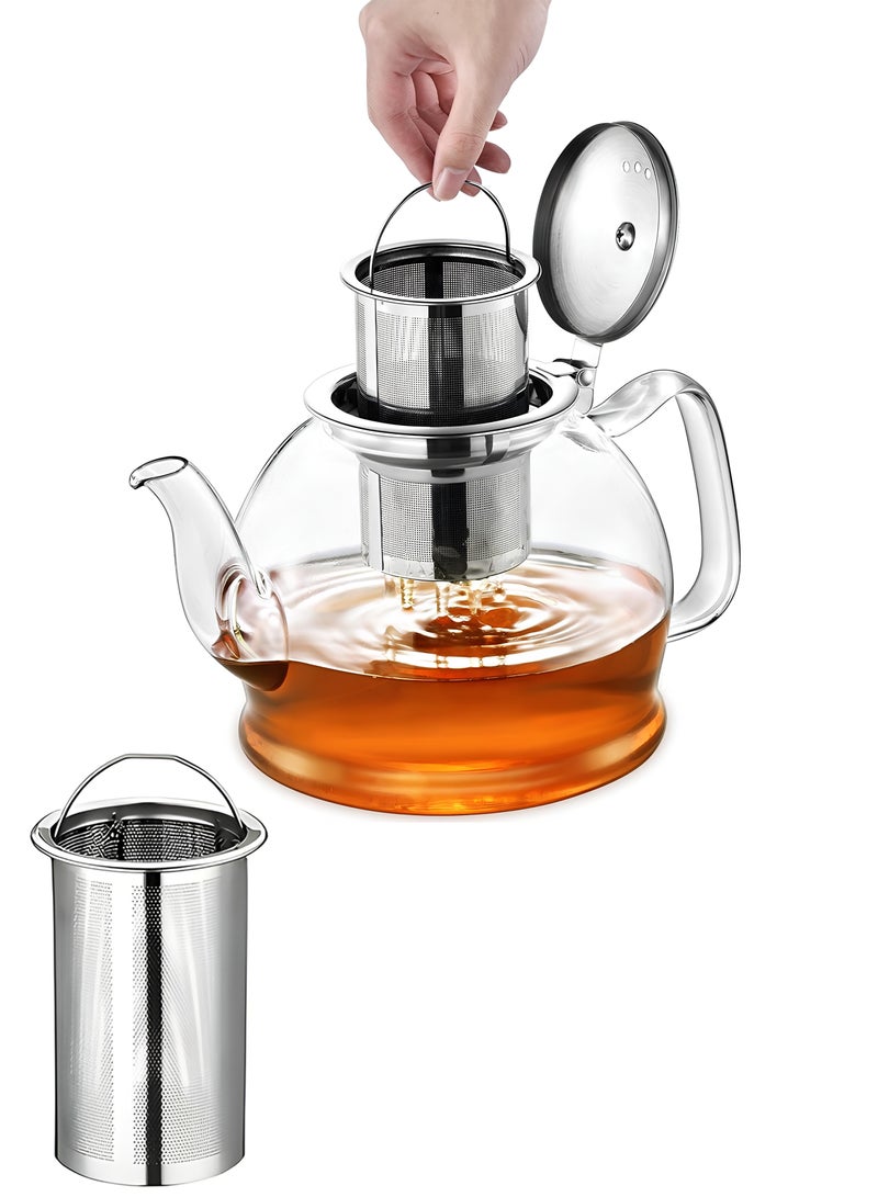 Urise Glass Teapot 1200ml with Removable Stainless Steel Infuser Borosilicate Durable Tea Kettle for Loose Leaf Herbal Blooming Tea Daily Use Home Kitchen - Image 3