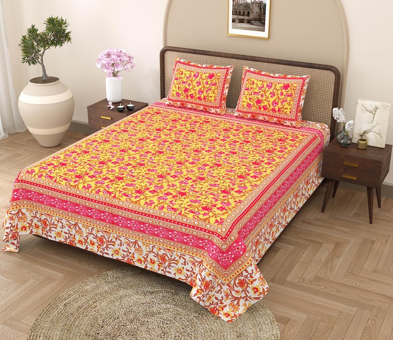 RajasthaniKart Pure Cotton 180 TC King Size BEDSHEET with 2 Pillow Cover - 90X108 (Suitable for King Size Bed Sheet or Double Bed, Yellow) PSP102 - Image 2