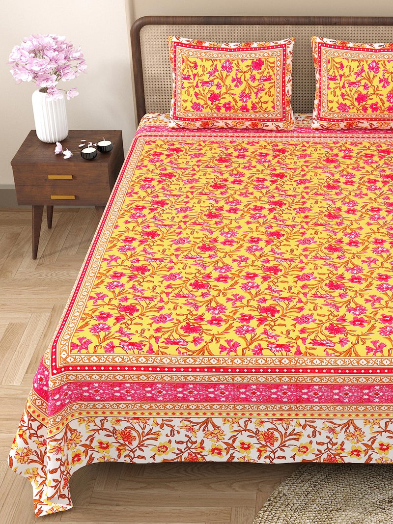 RajasthaniKart Pure Cotton 180 TC King Size BEDSHEET with 2 Pillow Cover - 90X108 (Suitable for King Size Bed Sheet or Double Bed, Yellow) PSP102 - Image 3