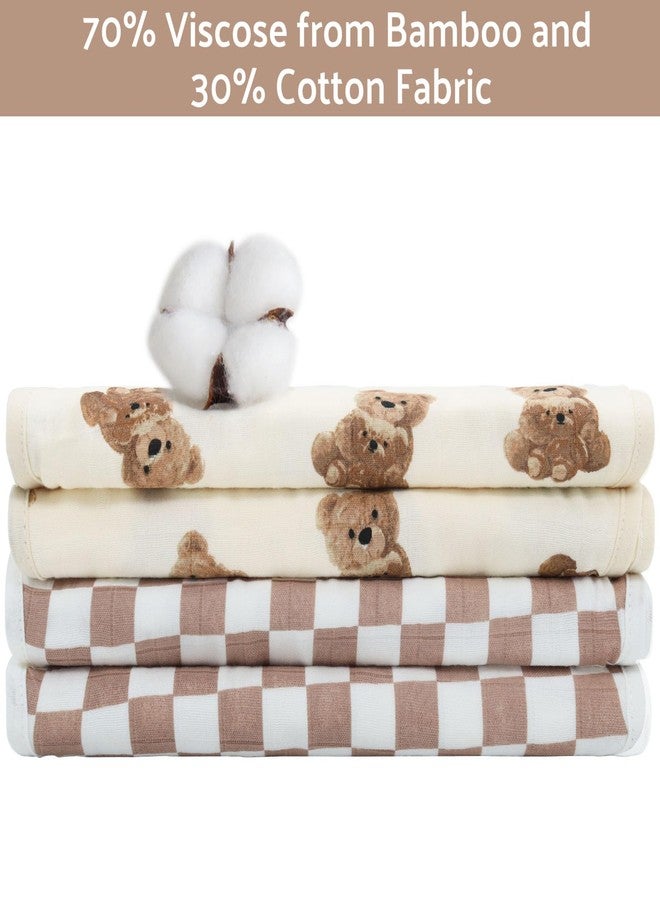 LifeTree Muslin Baby Burp Cloths - 2 Pack 70% Viscose from Bamboo and 30% Cotton Large 22'' by 10'' Absorbent Milk Spit Up Rags - Burping Cloths for Newborn, Girls Boys, Bear and Checkered - Image 4