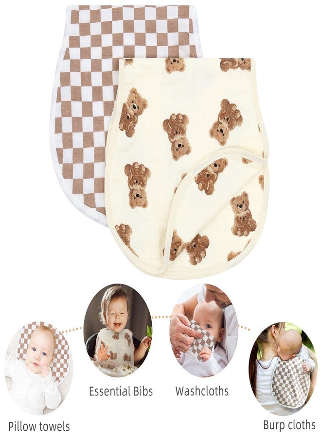 LifeTree Muslin Baby Burp Cloths - 2 Pack 70% Viscose from Bamboo and 30% Cotton Large 22'' by 10'' Absorbent Milk Spit Up Rags - Burping Cloths for Newborn, Girls Boys, Bear and Checkered - Image 2