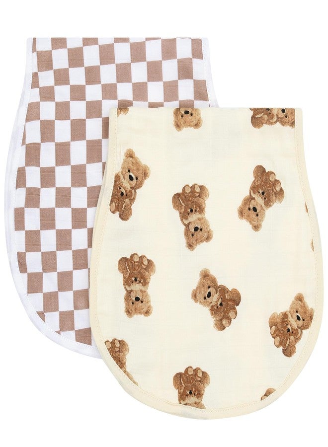 LifeTree Muslin Baby Burp Cloths - 2 Pack 70% Viscose from Bamboo and 30% Cotton Large 22'' by 10'' Absorbent Milk Spit Up Rags - Burping Cloths for Newborn, Girls Boys, Bear and Checkered - Image 1