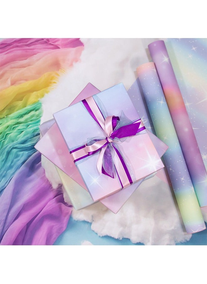 Zeemey 4pcs Matte White Kraft Gift Wrap Paper with Nordic Rainbow Gradient, Starry Sky & Clouds Design - Perfect for Birthday Party,Wedding, Graduation,Baby Shower(50*70cm)  - Image 3
