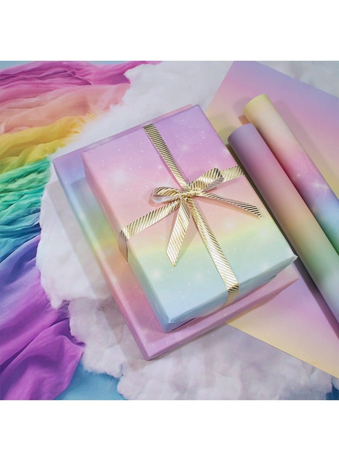 زيمي 8 قطع من ورق تغليف الهدايا الأبيض غير اللامع بتصميم قوس قزح نورديك متدرج، سماء مرصعة بالنجوم والسحب - مثالي لحفلات أعياد الميلاد، الزفاف، التخرج، حفلات استقبال المولود الجديد (50*70 سم) - Image 1