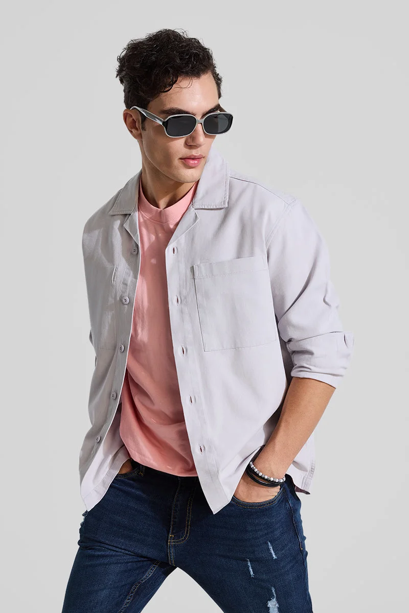 SNITCH Off White Solid Long Sleeve Relaxed Casual Overshirt