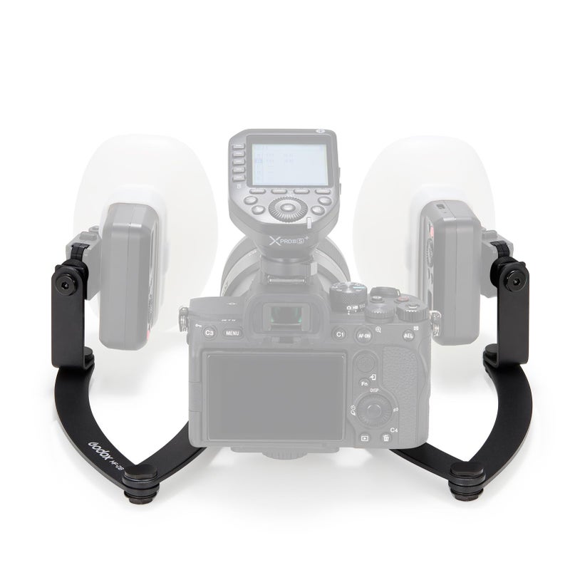 GODOX MF-DB Flexible Flash Bracket with Dual Flash Mounts Aluminum Alloy 360°Rotatable Head for Dental Photography Portrait Macro Photography Compatible with Nikon/Sony DSLR Cameras