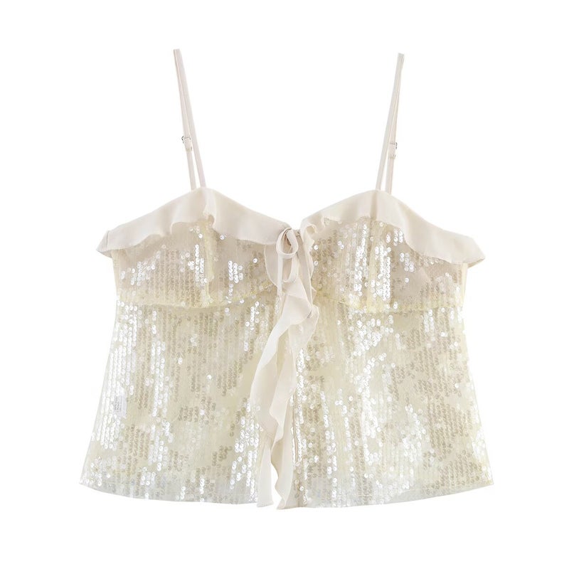 'S Test Style 2025 Spring New Ins Style And Fashionable Sequined Suspender Sleeveless Top - Image 1
