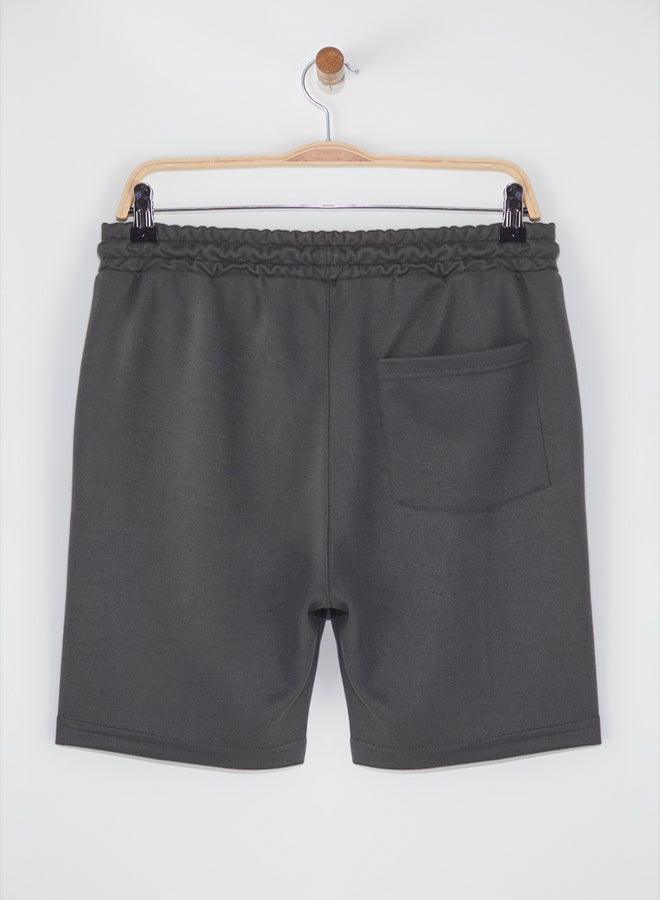 trendyol Regular/Normal Cut Medium Length Textured Elastic Waist Stitching Detail Pique Shorts - Image 4