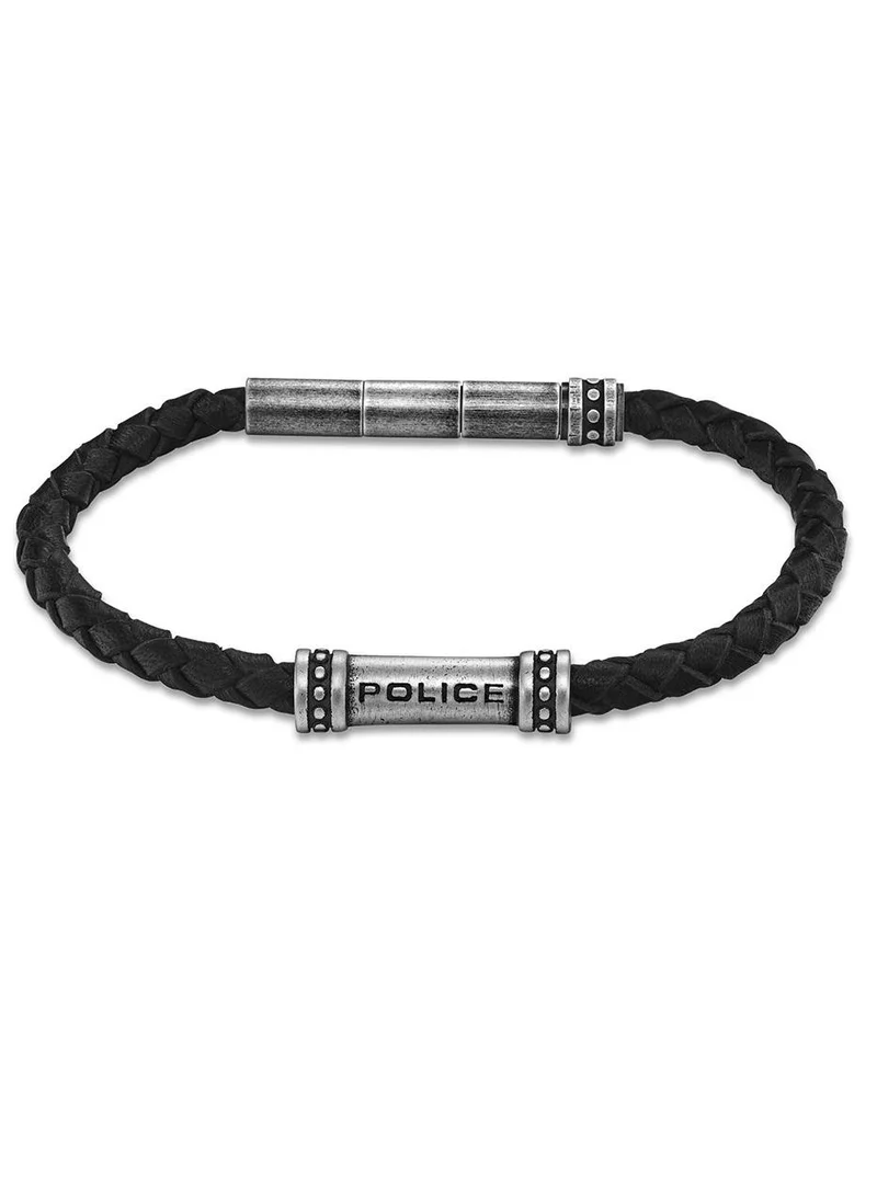بوليس Barell Gents Black Braided Leather Bracelet