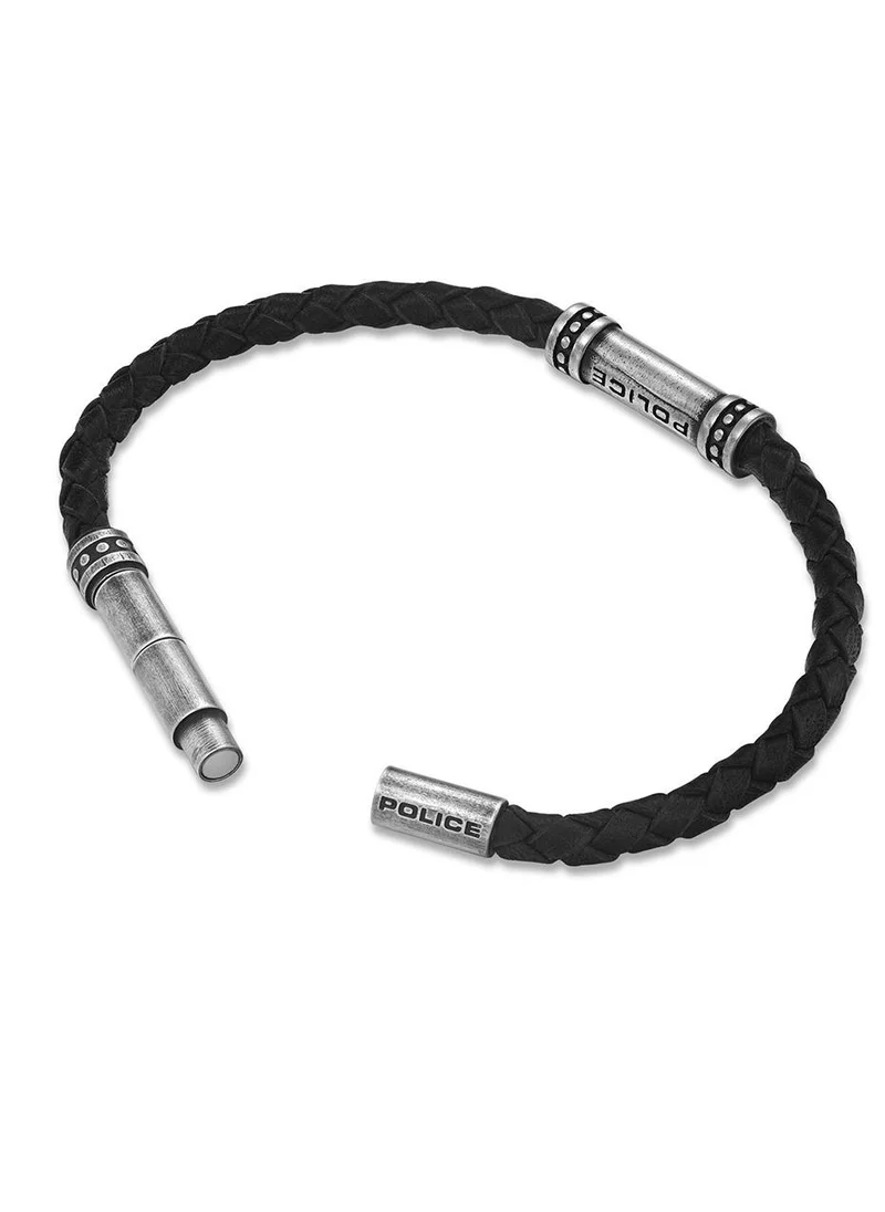 بوليس Barell Gents Black Braided Leather Bracelet