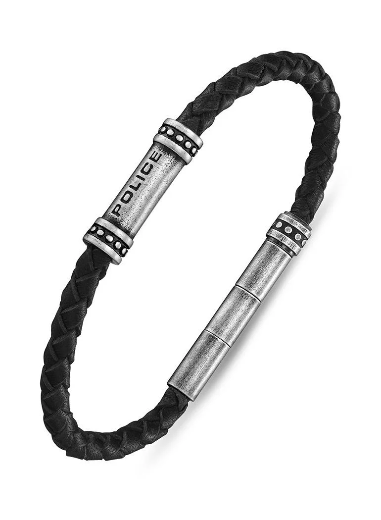 POLICE Barell Gents Black Braided Leather Bracelet