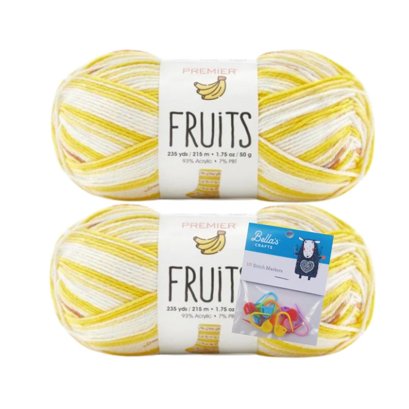 Bella's Crafts Premier Yarns Fruits, Acrylic Sock Yarn, 2-Pack Bundled with Bella's Crafts Stitch Markers (Grape) - Image 1