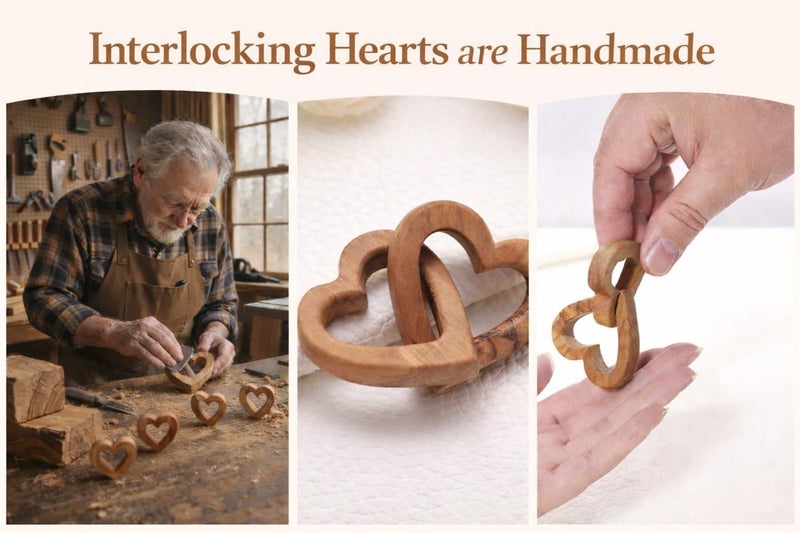 MIXJOY Olive Wooden Interlocking Hearts Decor - Romantic Natural Solid Wood Heart Sculpture Gift for Couples Newlyweds Anniversary Valentine's Day, Connected Heart Love Gift for Home Office Decor - Image 3