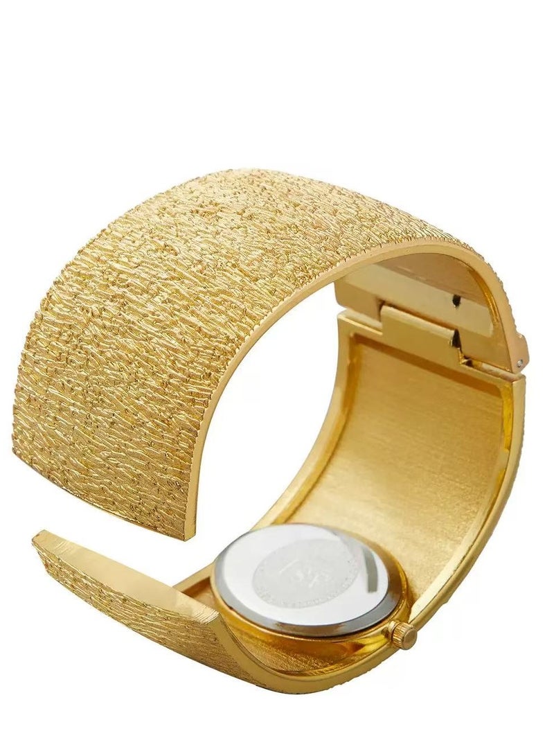 اي اس جيه ساعة ASJ النسائية الشهيرة بسوار ذهبي فاخر بنقشة لحاء الشجر، ساعة كوارتز نسائية بسيطة - Image 4