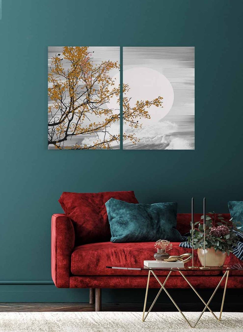 LOWHA Set of 2 Framed Canvas Wall Arts Stretched Over Wooden Frame, Tree and Moon Paintings, For Home, Living Room, Office Décor - Image 3