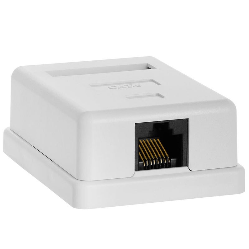 Cmple - 1 Port Cat6 Surface Mount Box, RJ45 Cat6 Single Port Surface Mount Box for Ethernet Cables, Screws and Double-Side Tape Included, Easy Mount – White - Image 1