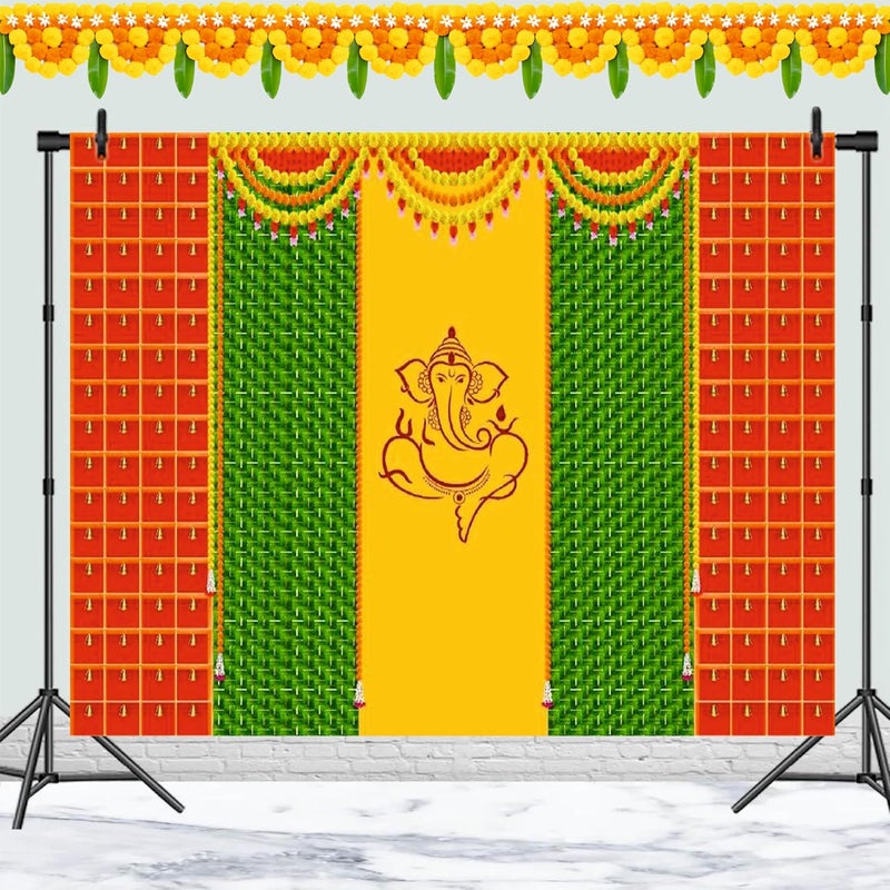 Party Baazaar Ganpati Backdrop for Pooja | Ganpati Decoration Setup for Home | Ganesh Puja Decoration Backdrop (Pack of 1, Multicolor, Size: 8x5 Feet) - Image 2