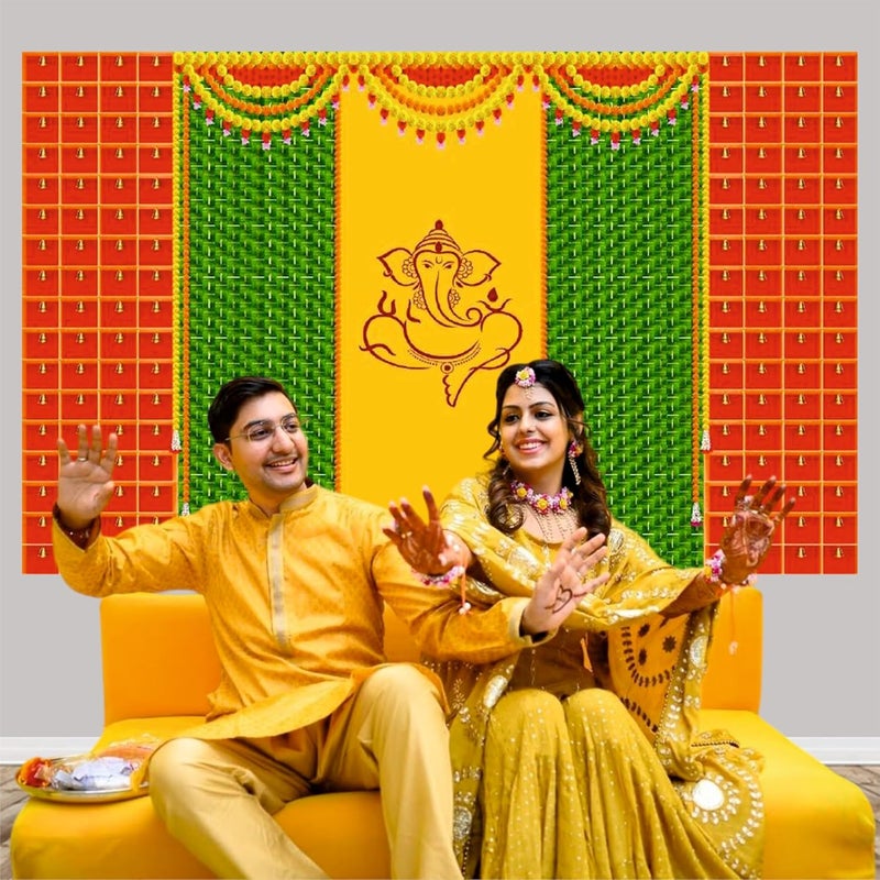 Party Baazaar Ganpati Backdrop for Pooja | Ganpati Decoration Setup for Home | Ganesh Puja Decoration Backdrop (Pack of 1, Multicolor, Size: 8x5 Feet) - Image 3