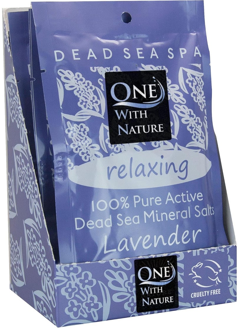ONE WITH NATURE 100 Pure Dead Sea Mineral Bath Salt Lavender 6 Pack 25 oz Single Use Packets with Magnesium Sulfur and 21 Essential Minerals All Skin Types Problem Skin Natural Therapeutic 