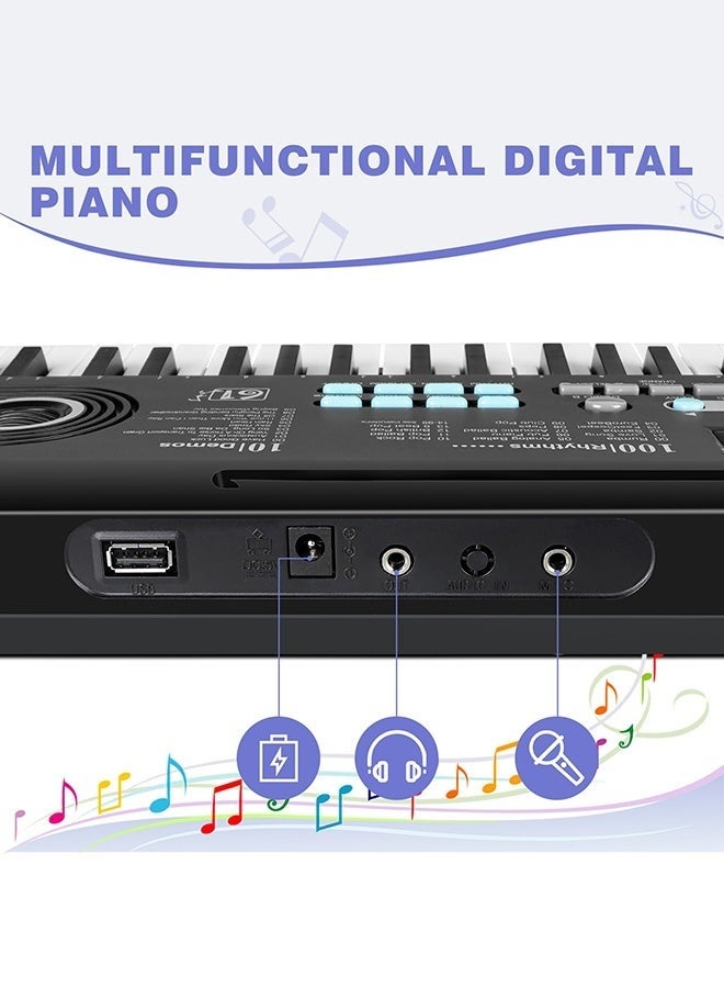 WALALLA 61 key keyboard Piano,Portable Electronic Digital Piano,Built In Dual Speakers,External Microphone,Power Plug,Rich Teaching Content,Multi-Functional Electronic Piano Suitable For Beginners,  Instruction manual, keyboard stickers, power supply, music stand, microphone - Image 3
