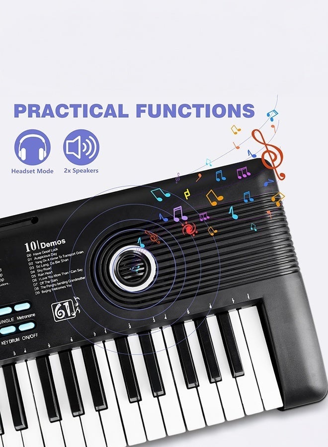 WALALLA 61 key keyboard Piano,Portable Electronic Digital Piano,Built In Dual Speakers,External Microphone,Power Plug,Rich Teaching Content,Multi-Functional Electronic Piano Suitable For Beginners,  Instruction manual, keyboard stickers, power supply, music stand, microphone - Image 2