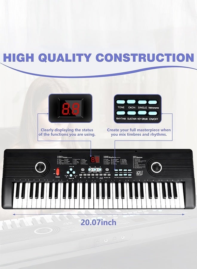 WALALLA 61 key keyboard Piano,Portable Electronic Digital Piano,Built In Dual Speakers,External Microphone,Power Plug,Rich Teaching Content,Multi-Functional Electronic Piano Suitable For Beginners,  Instruction manual, keyboard stickers, power supply, music stand, microphone - Image 5