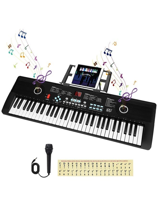 WALALLA 61 key keyboard Piano,Portable Electronic Digital Piano,Built In Dual Speakers,External Microphone,Power Plug,Rich Teaching Content,Multi-Functional Electronic Piano Suitable For Beginners,  Instruction manual, keyboard stickers, power supply, music stand, microphone - Image 1